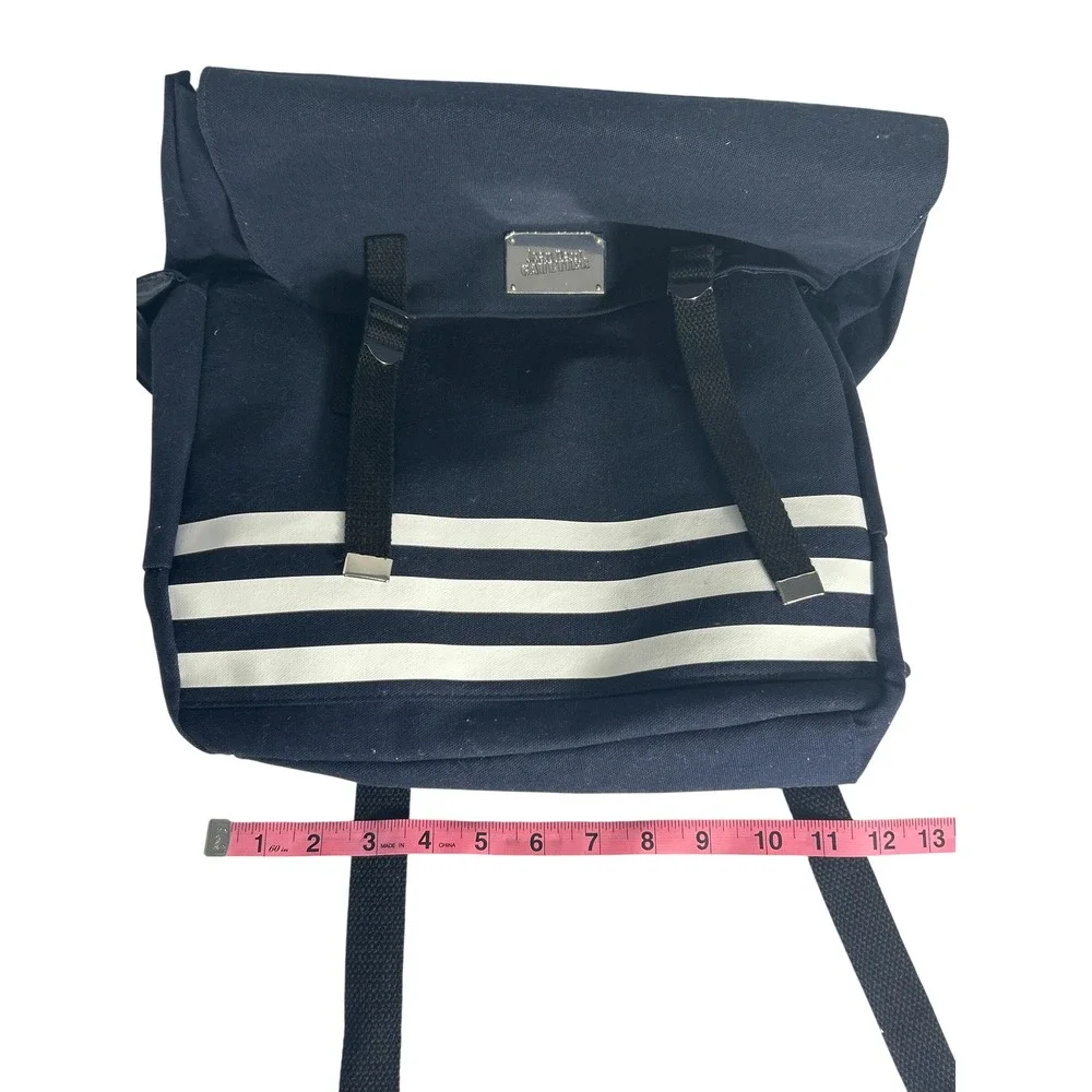 Jean Paul Gaultier Navy Blue White Stripe Canvas Backpack